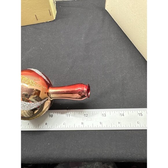 Hand Decorated FADED European Glass Christmas Tree Top Ornament Red & Gold Glitt - Picture 11 of 11